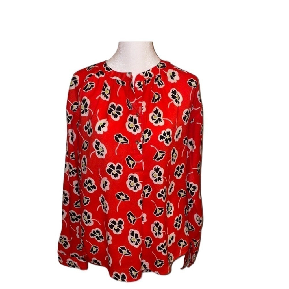 Juicy Couture Red Floral Blouse Size Small Long Sleeve - Picture 3 of 7